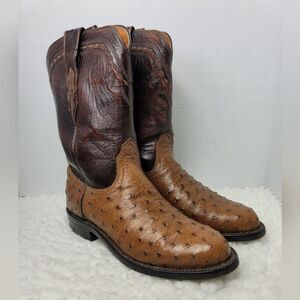 Lucchese 2000 Boots Womens Size 6.5 Brown Quill Ostrich Leather Western Cowboy